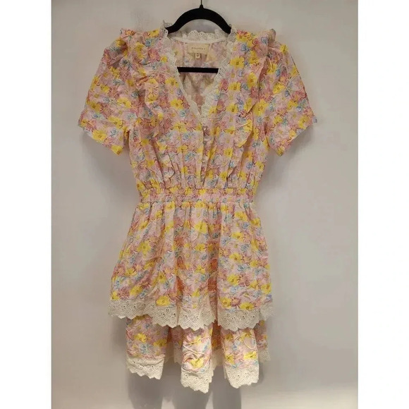 Melloday Mini Dress Cottage Floral Tiered Womens Size Medium - Picture 1 of 8